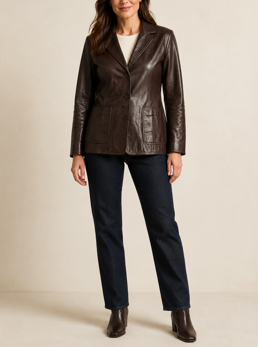 VTG Wilsons Leather Maxima Brown Leather Blazer Jacket Womens L 1980s